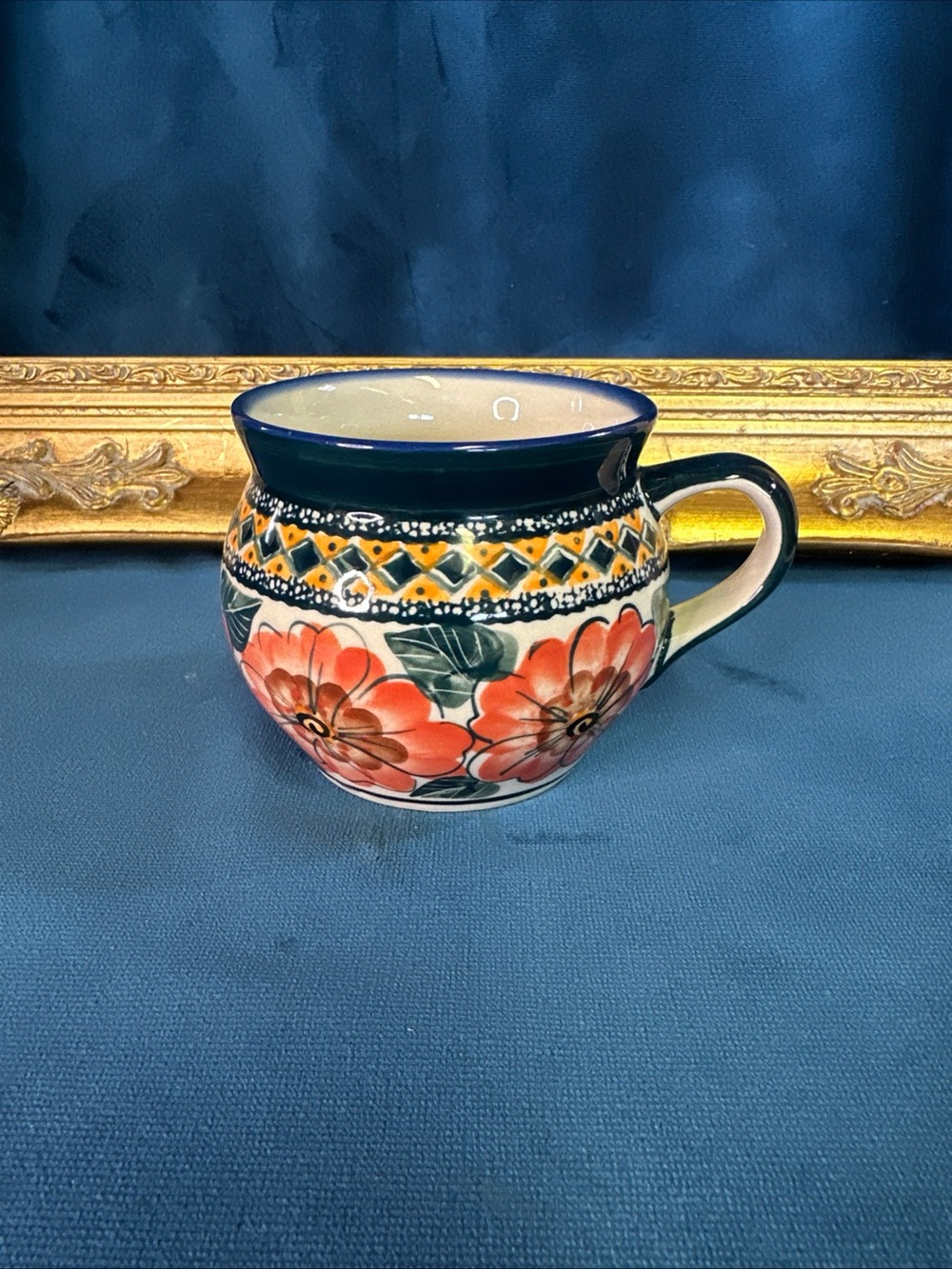 Polish Pottery UNIKAT Bubble Mug Poppies 16 Oz Artist Signed Danuta Handmade